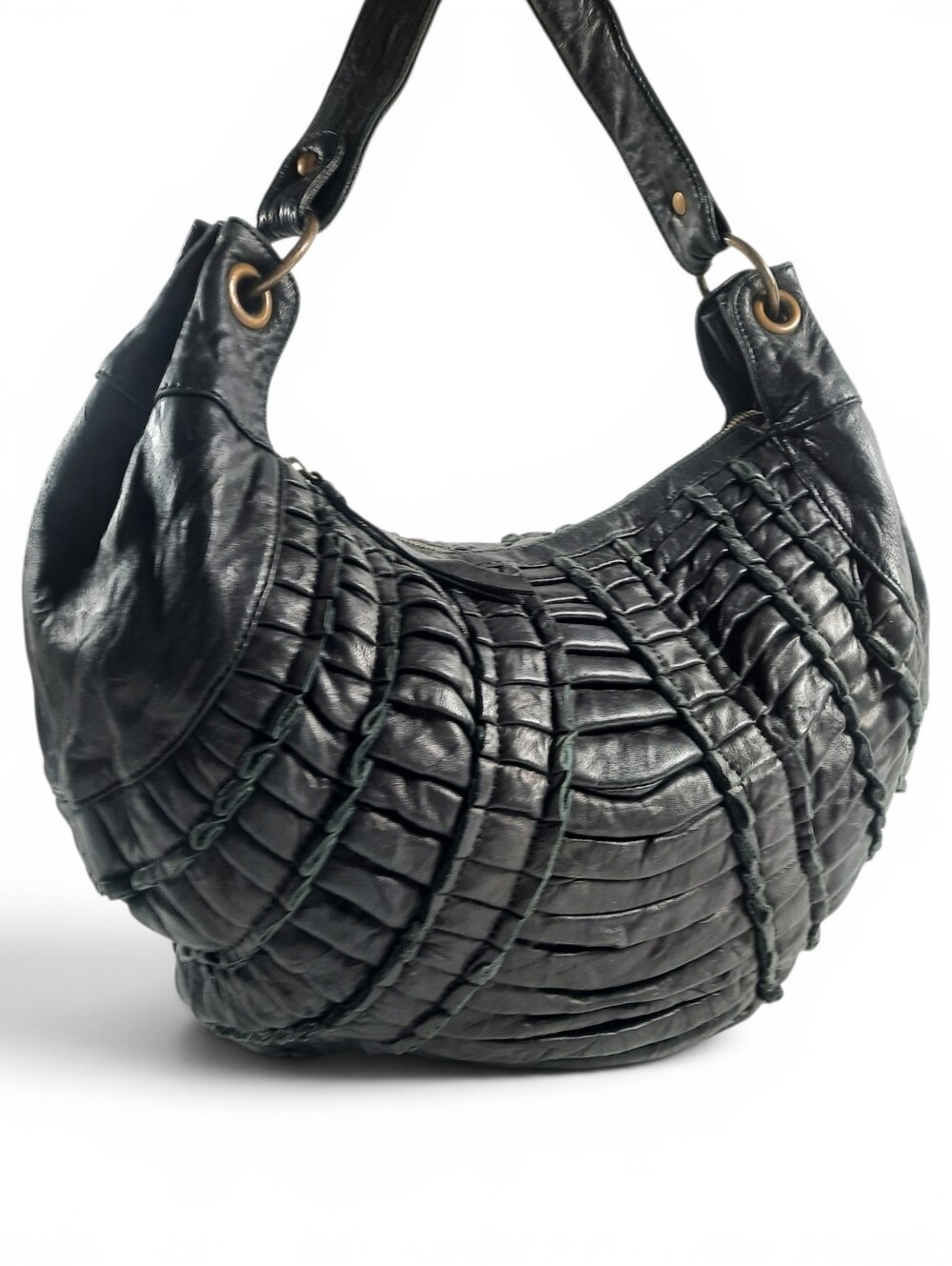 ANTHRO x SONDRA ROBERTS Shoulder Bag Ruched Pleated Calfskin Hobo Oversized